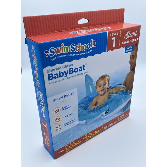 Swim School Baby Boat Level 1 Sharkie Glitter 32 Inch 6-18 Months Learn Swimming - Picture 2 of 16